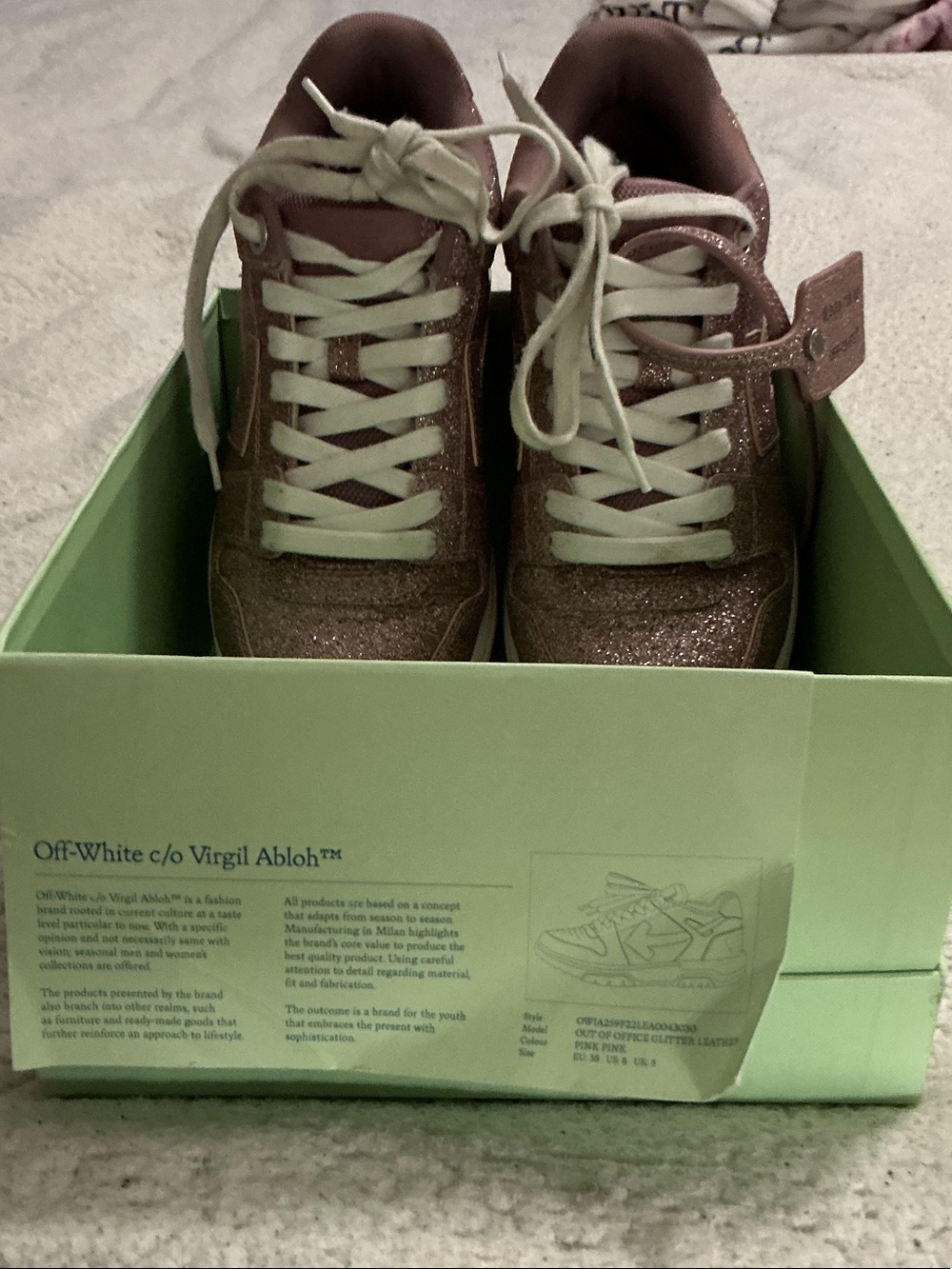 Off-White OUT OF OFFICE Glitter Pink and White Lace-Up Sneakers